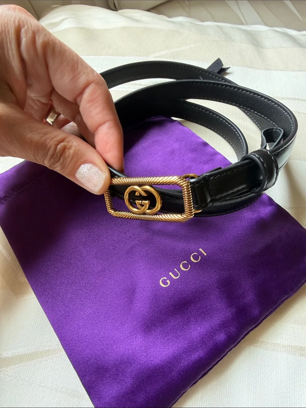 NEW. Gucci Gold tone Double G. Belt. Size 90. Fit medium. - Picture 2 of 9